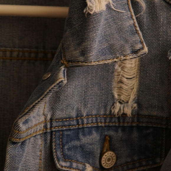 Open shoulder distressed denim jacket-worn once - Picture 6 of 6